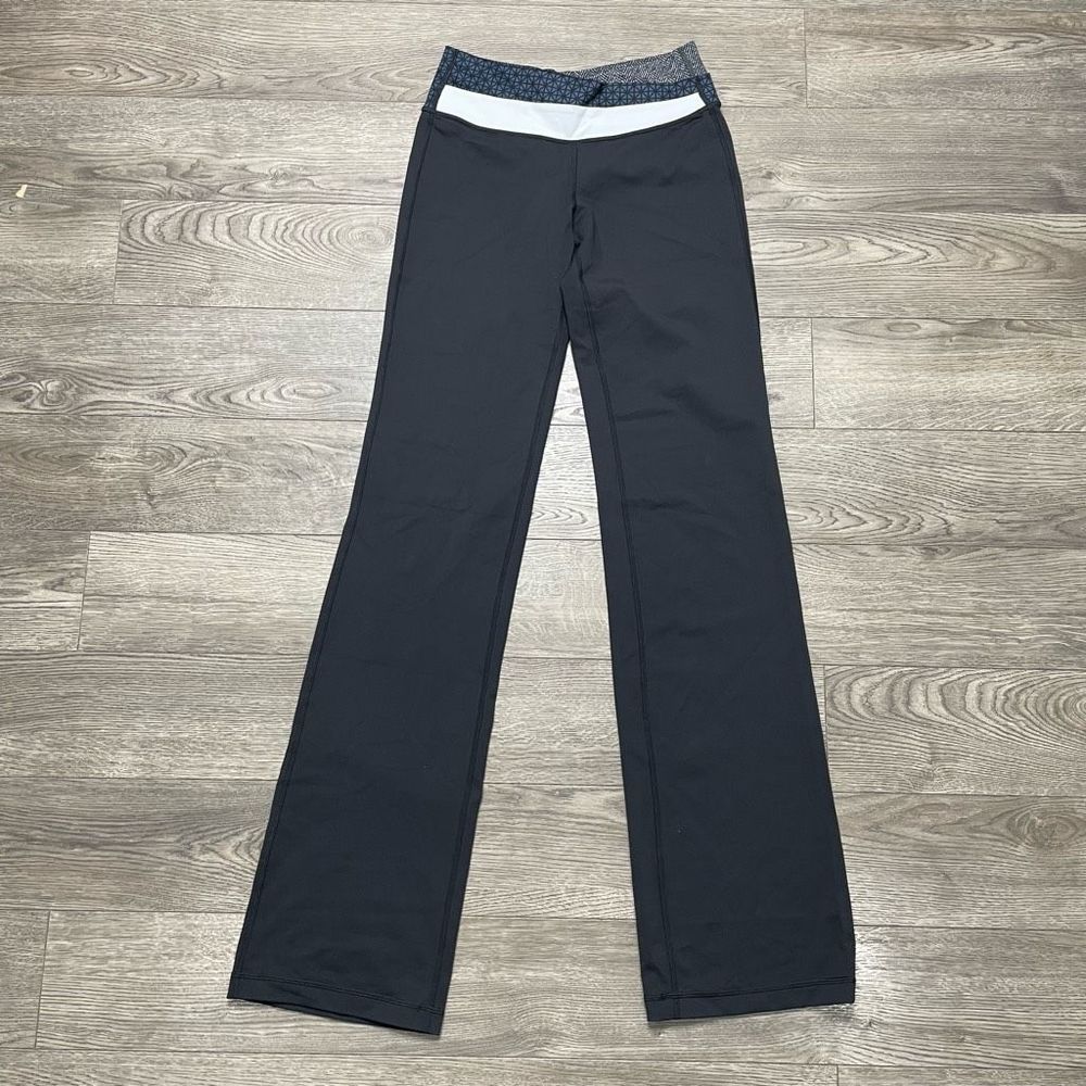 lululemon athletica Black Boot Cut Flare Pants with White Waistband Accent